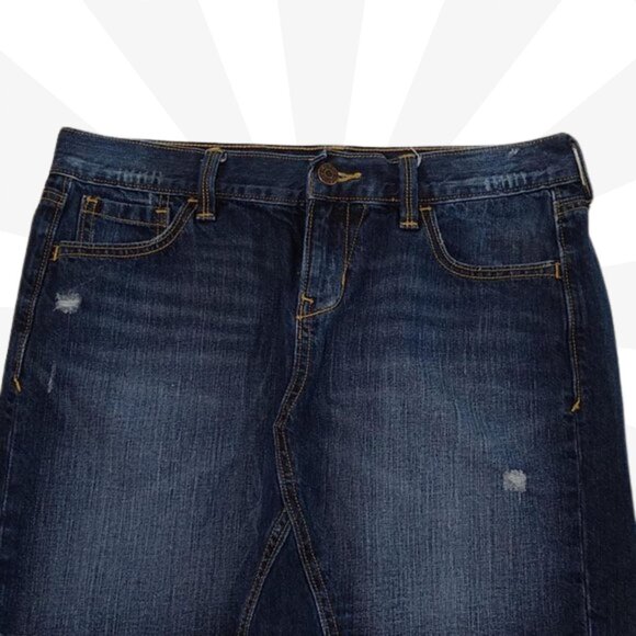 Old Navy Distressed Frayed Hem Five Pockets Dark Medium Denim Mini Skirt Size 6 - Picture 5 of 7